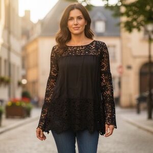 5⭐️NEW•M-XL•SUGARED + BRONZED BOHO CHIC SHEER SWING LACE TOP